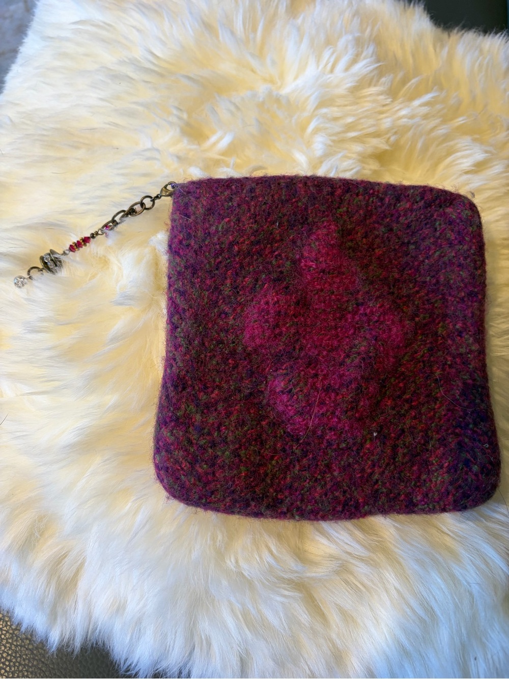 Handmade Wool Blend Purple Felt Wristlet Clutch